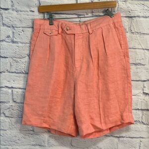 J Crew 100% Linen Shorts Double Pleated Italian Fabric Size 30 Coral